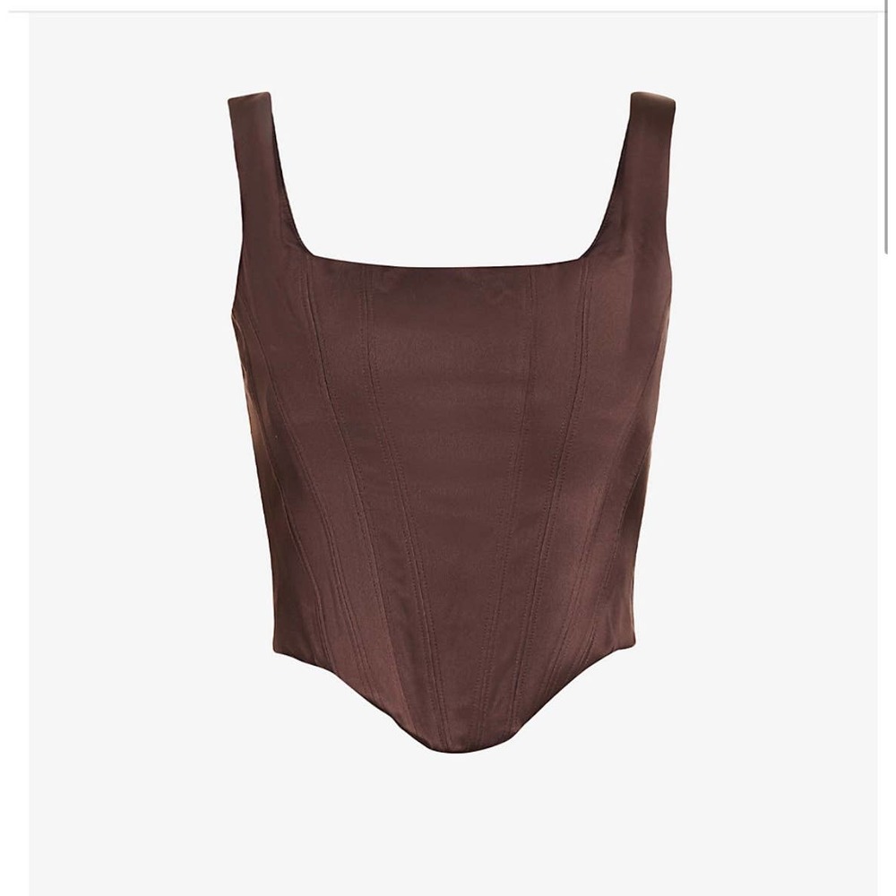 NWT House of CB Rafa Curved Hem Satin Top Chocolate XS